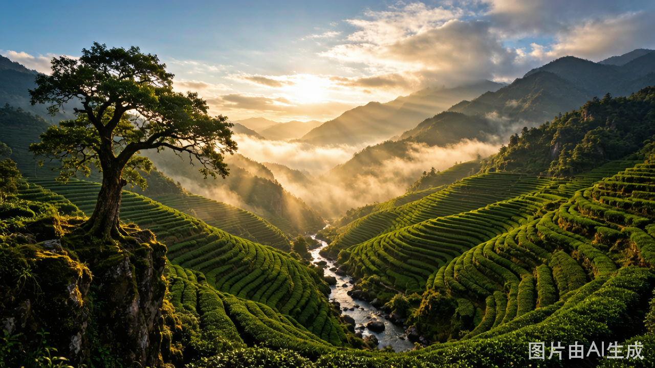 Mountain Tea Garden at Sunrise